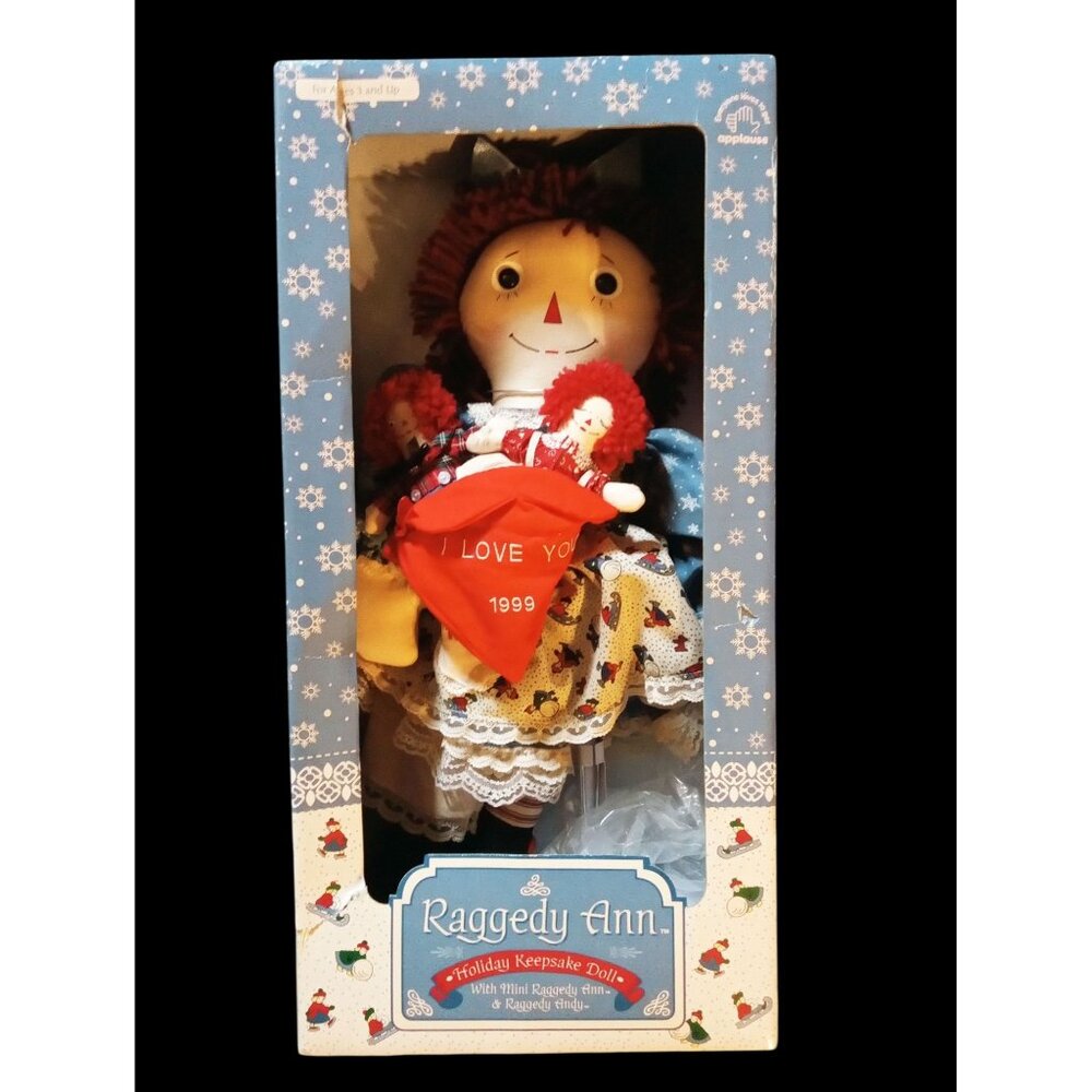 Raggedy Ann Holiday Keepsake Doll 1999 18" Applause Mini Raggedy Ann & Stand